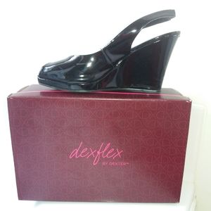 Dexflex by Dexter Open Toe Black Wedge Heels